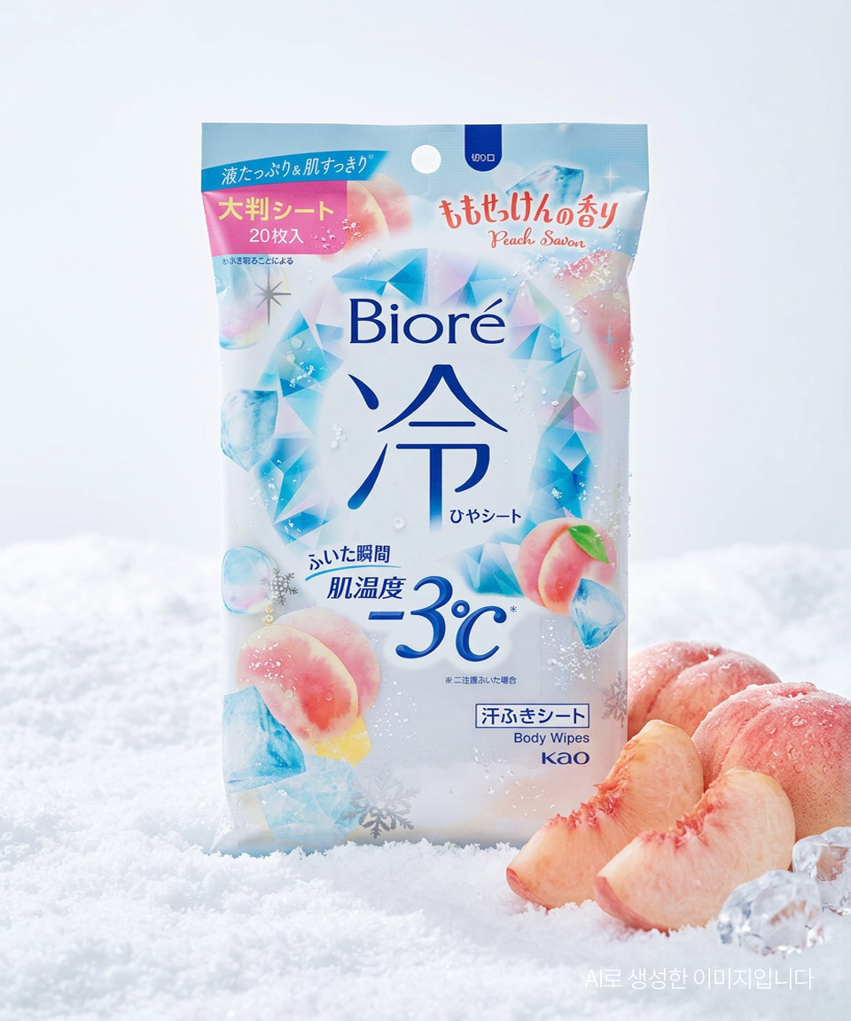 비오레 냉각시트 복숭아 비누향 20매입 일본 사라사라 쿨링 시트