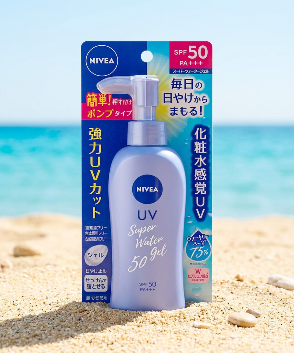 니베아 UV 슈퍼 워터 일본 선크림 젤 펌프 140g, 1개