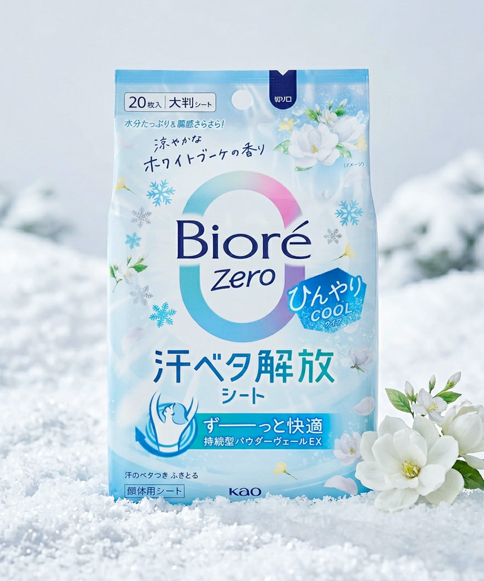 비오레 제로 COOL 냉각 시트 쿨링 일본 땀시트 화이트 부케향 20매입, 153ml, 1개