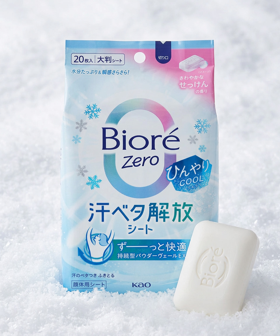 비오레 제로 COOL 냉각 시트 쿨링 일본 땀시트 비누향 20매입, 153ml, 1개