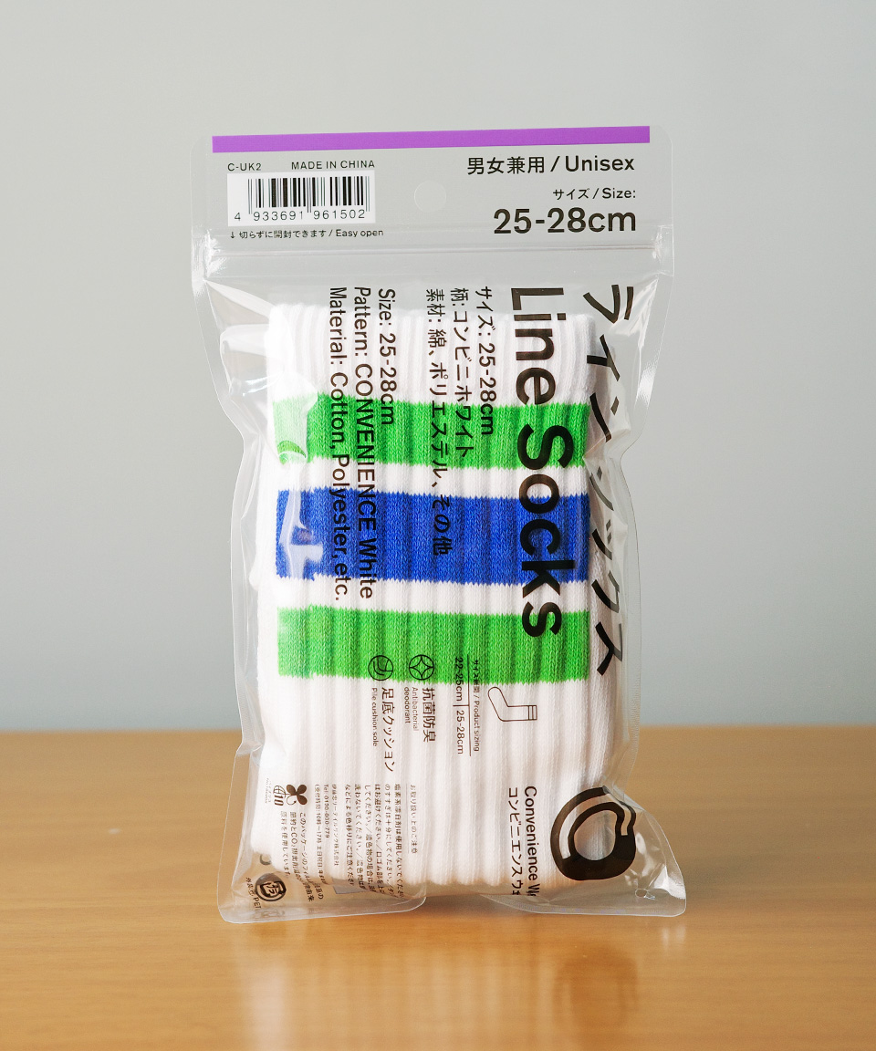 일본 패밀리마트 라인 삭스 중목 양말 화이트, 25-28cm