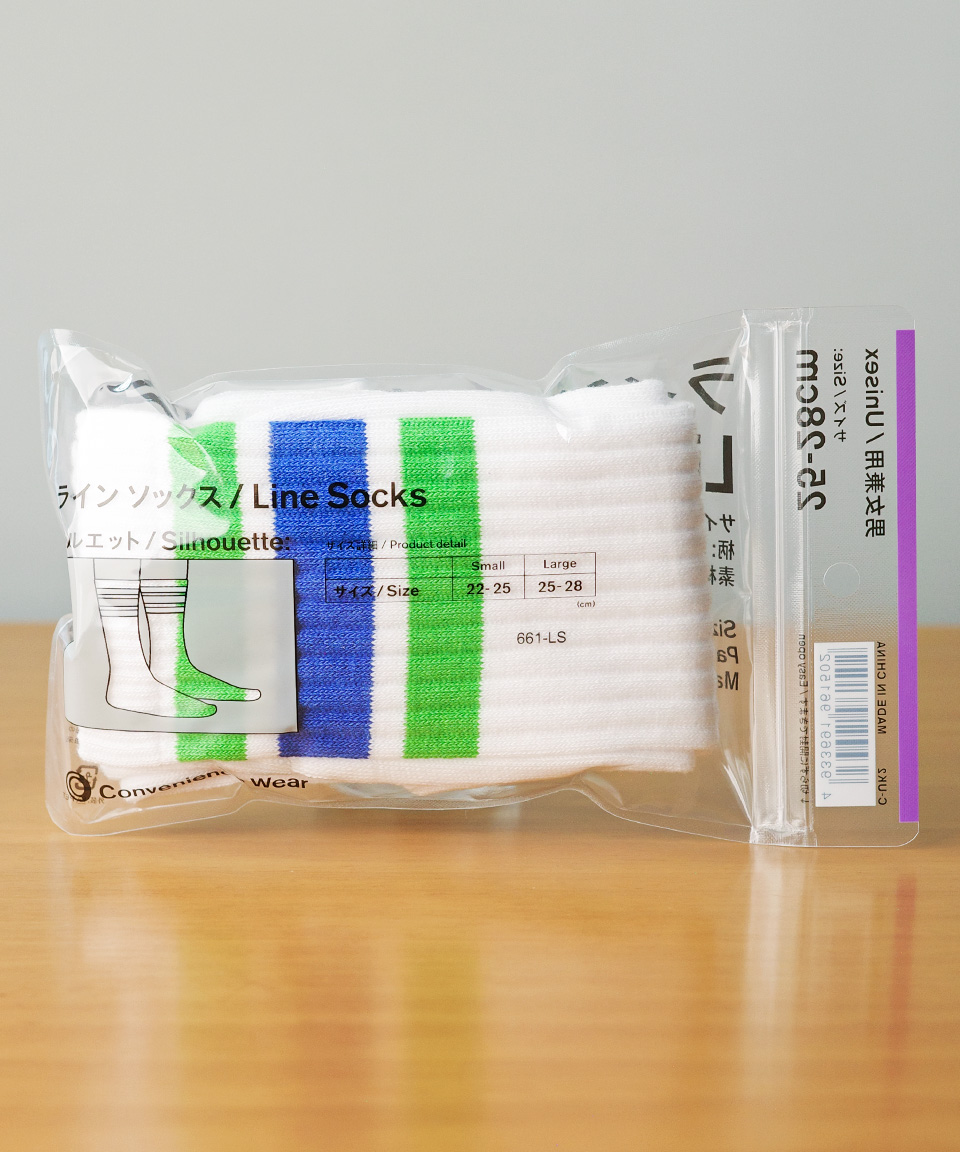 일본 패밀리마트 라인 삭스 중목 양말 화이트, 25-28cm
